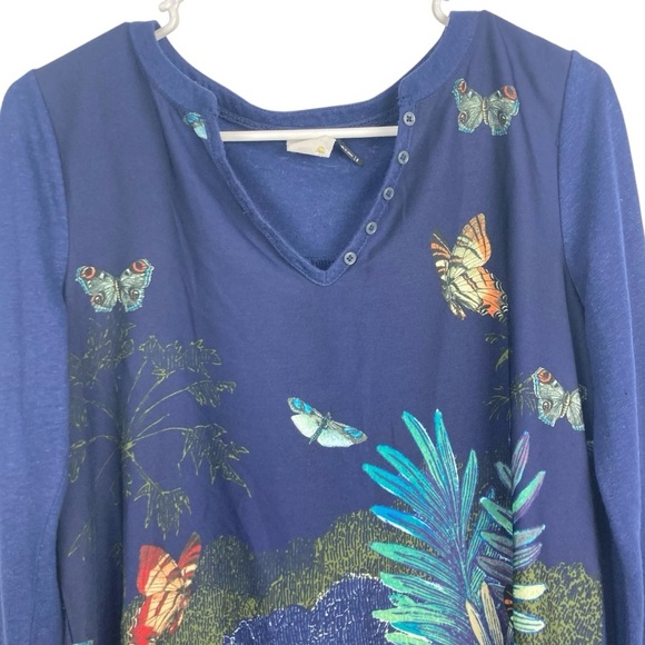 Anthropologie AKEMI + KIN Linen Blend Blue Print Top - Picture 4 of 10